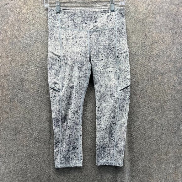 Lululemon Leggings Women 6 Gray Fast and Free Crop 19" Marble Nulux Pockets - Picture 1 of 10